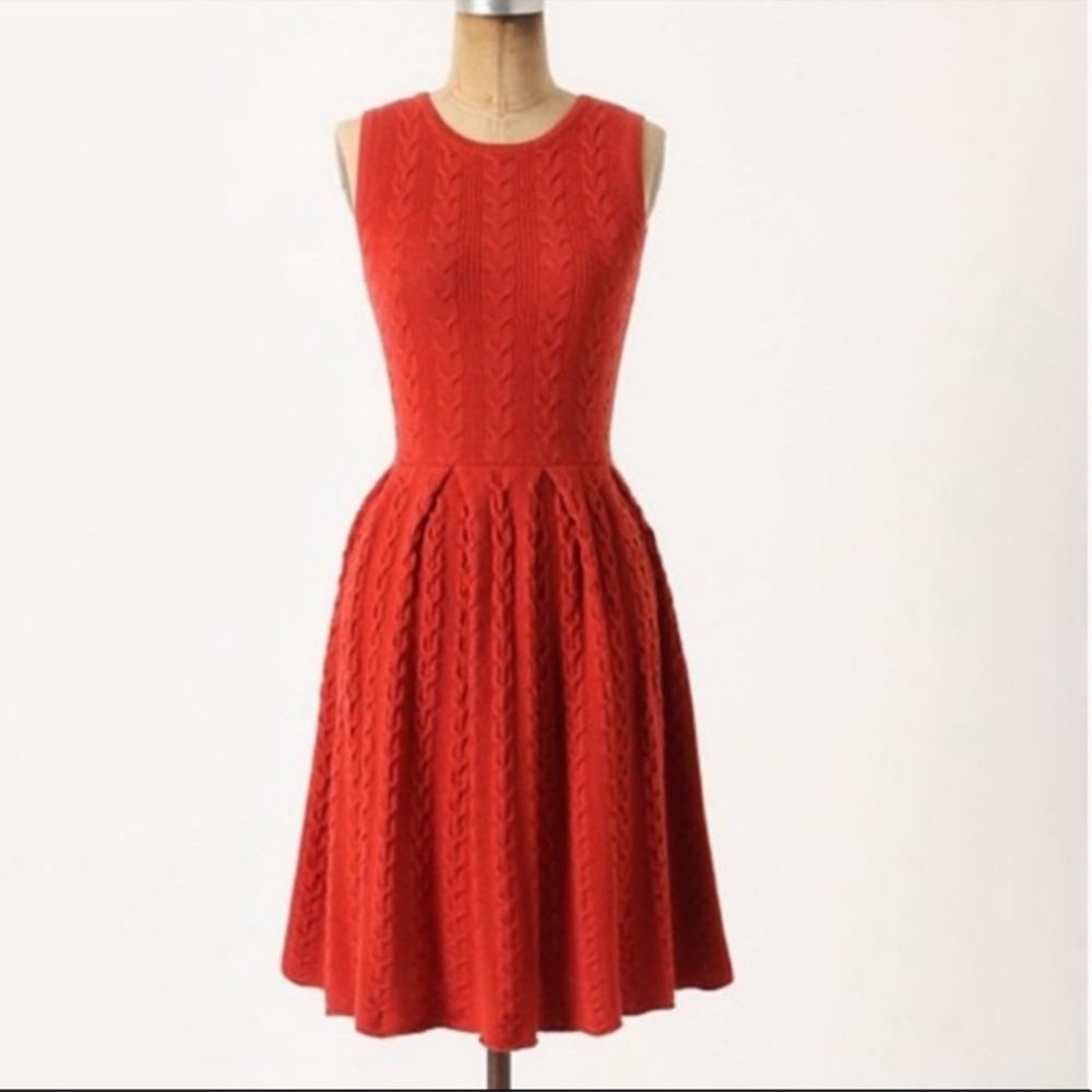 Anthropologie Fit and Flare Woven Red Dress Medium